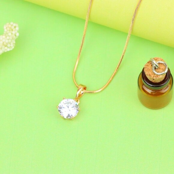 "Sparkling White Round Pendant in Gold Finish for Daily Elegant Wear, XPPT1678 - Picture 11 of 13